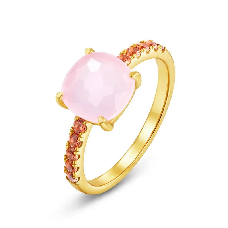 

New Design Jewelry Gold 9K Women Gift Pink Crystal Sterling Silver CZ Ring Silver Ring Gold Ring