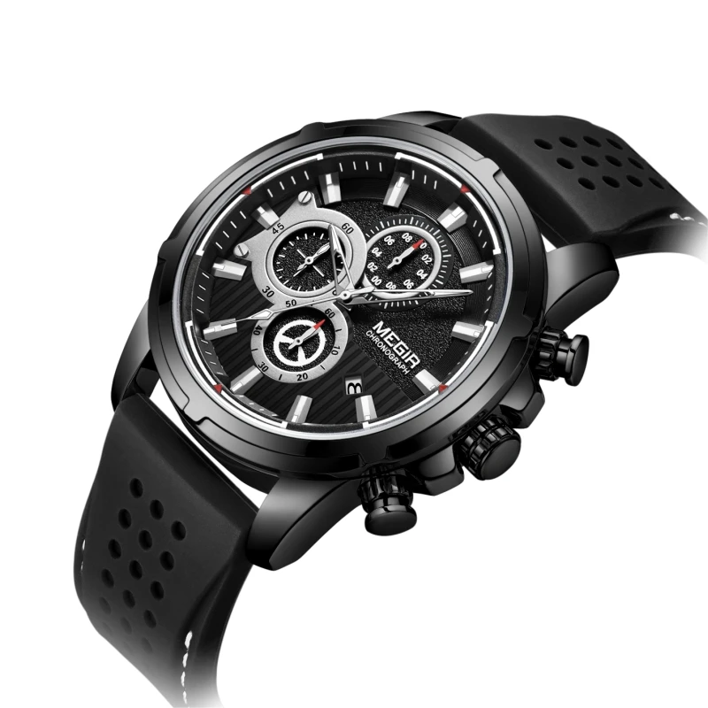 

megir 2101 black watches men low moq hand watch man dropshipping chronograph quartz watches