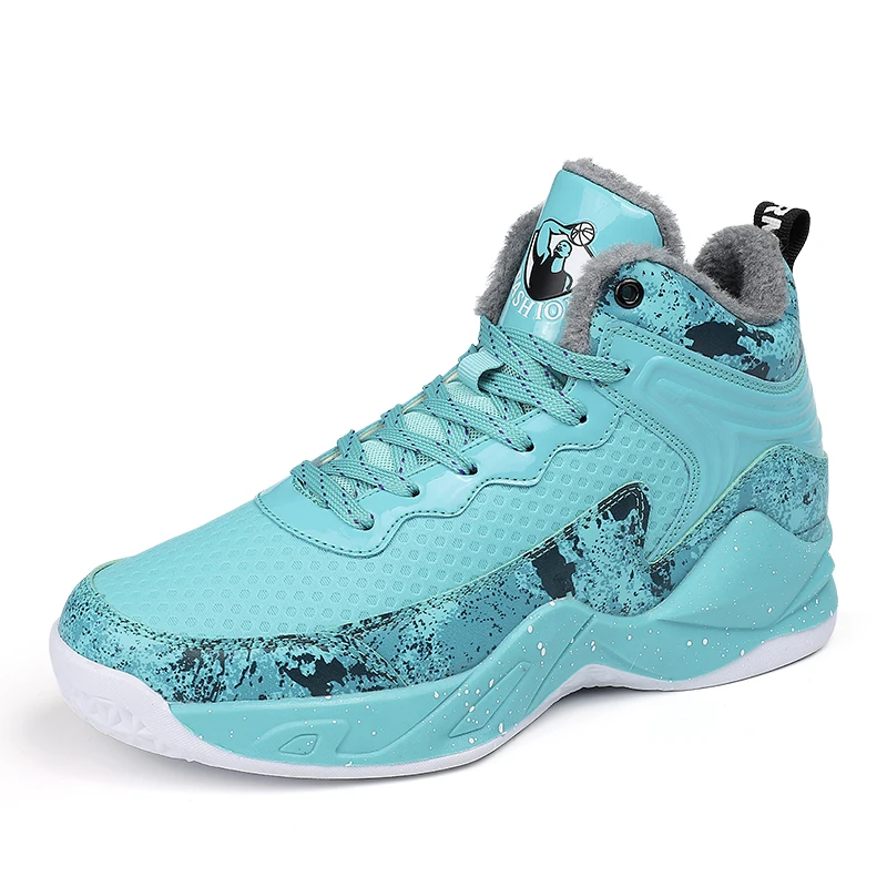 

2020 Winter Boy Basketball Trainers With Fur Men High Top Basketball Shoes Red White Women Basketball Sneakers Outdoor Shoes