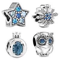 

Wholesale 925 sterling silver charms bracelets blue series owl crown fireworks star high quality jewelry charms for DIY jewelry