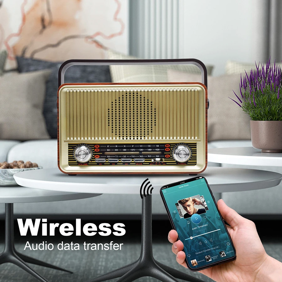 

Classical Vintage Retro Wooden Home Rechargeable BT USB Stereo Mp3 Music Player Speaker Am Fm Sw Multiband Portable Radio