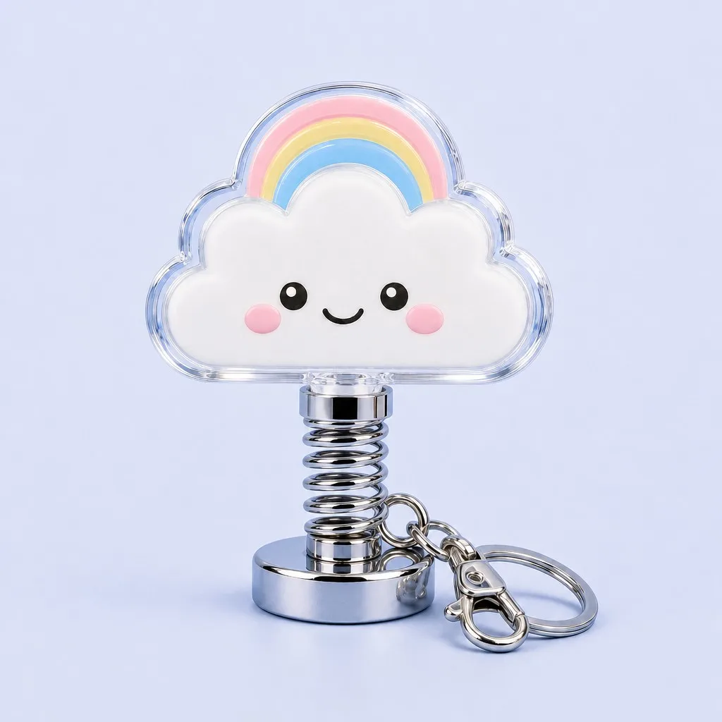 Smiling Rainbow Cumulus Cloud Spring Keychain