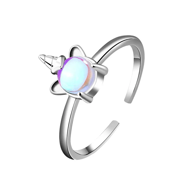

Exquisite Cute Rainbow Moonstone Unicorn Opening Ring Adjustable Crystal Mood Ring For Women Girls Daughter Wedding Party Gifts