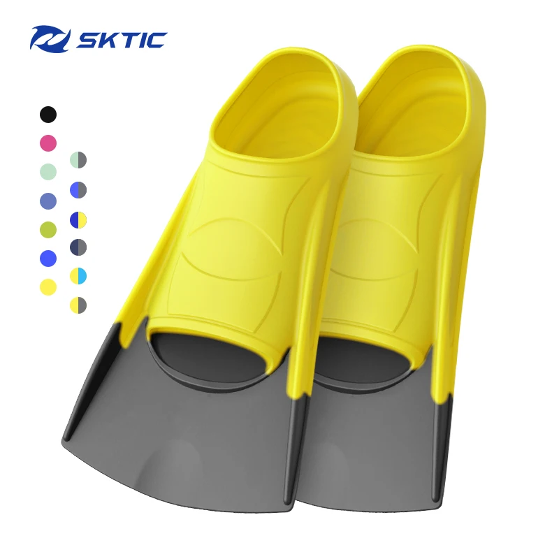 

SKTIC Wholesale Adult Child Soft Silicone Freediving Flippers Custom Fins for Swimming, Yellow grey