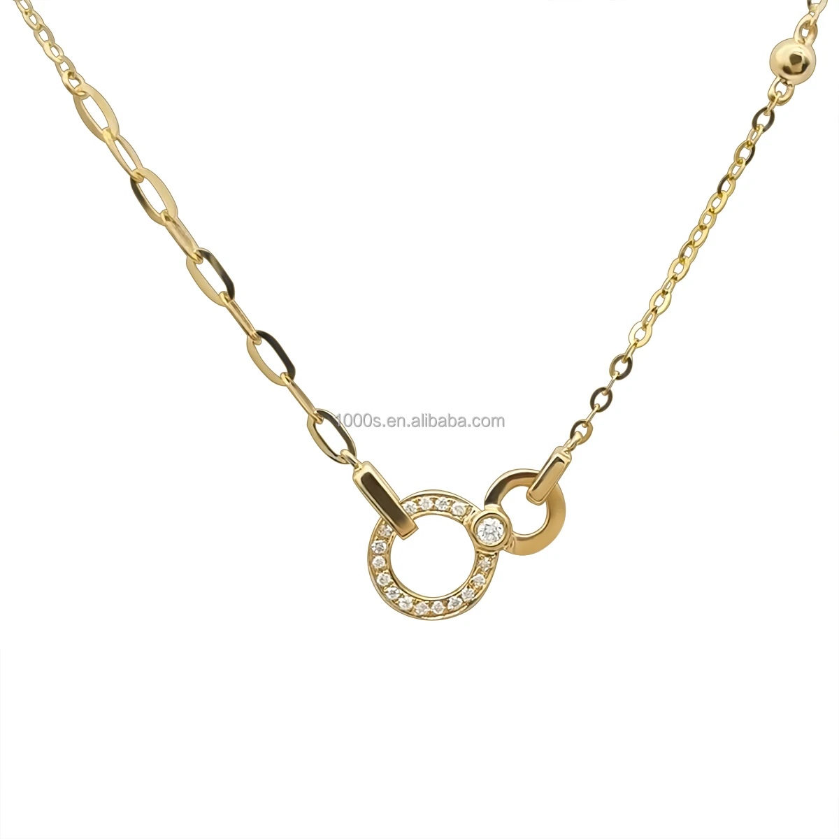 

1000S Jewelry Trendy Design AU750 18K Real Gold Diamond Round Pendant Necklace Women Jewelry Wholesale