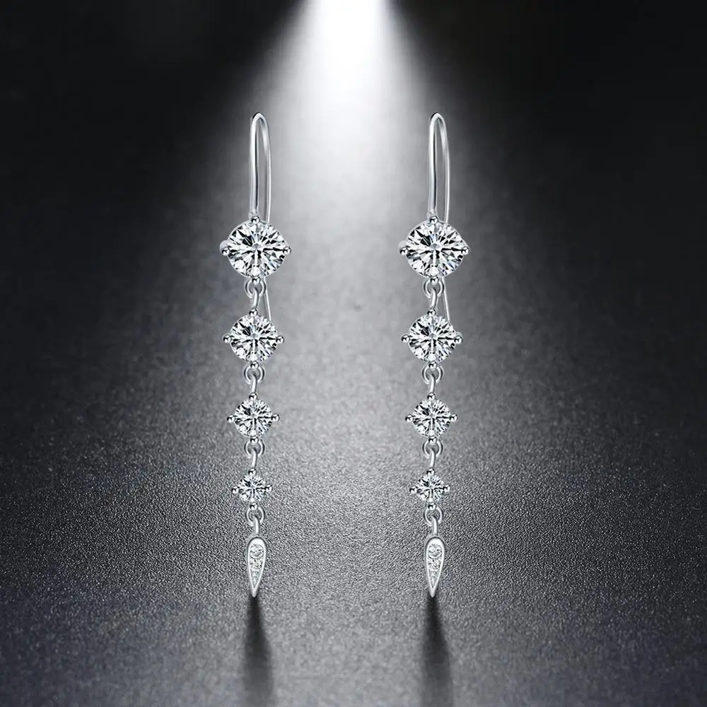 

RINNTIN SE52 Wholesale 925 Silver Simple Zircon Long Earrings Jewelry