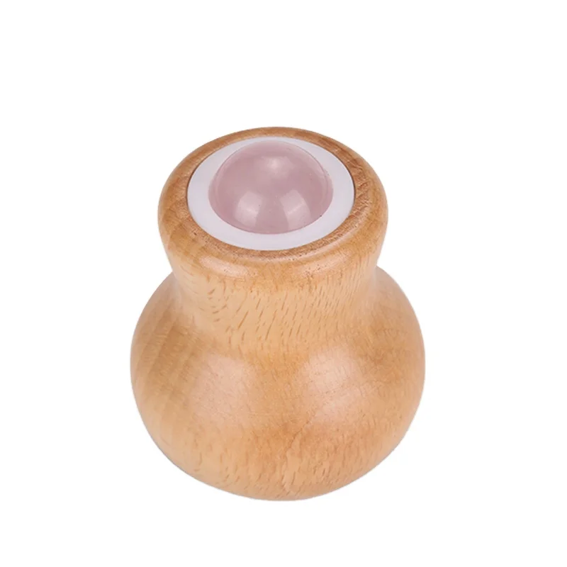 

Wooden gourd shape rose quartz facial jade roller with box