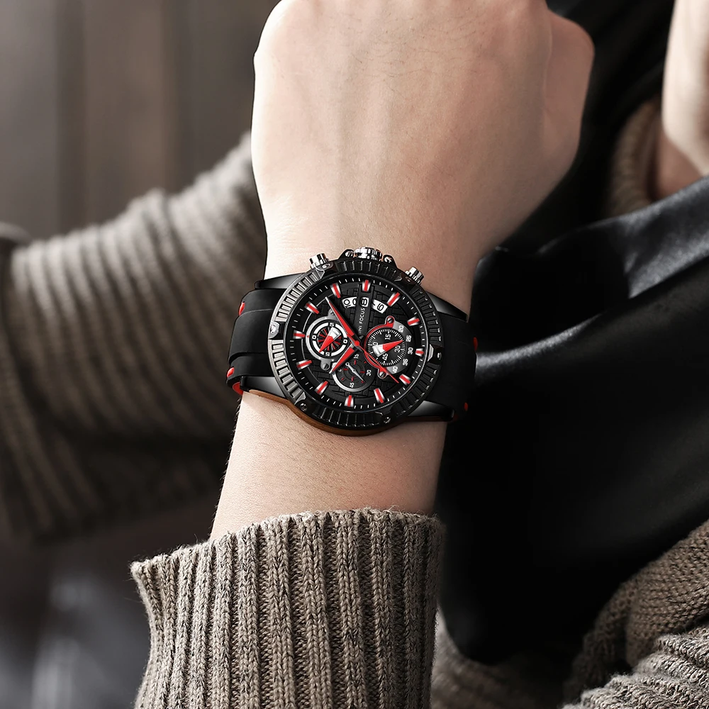 

Mini Focus MF0244G Luxury Luminous Japan Movt Wristwatch Silicone Bands Alloy Quartz Wrist Watches For Mens Relojes De Cuarzo