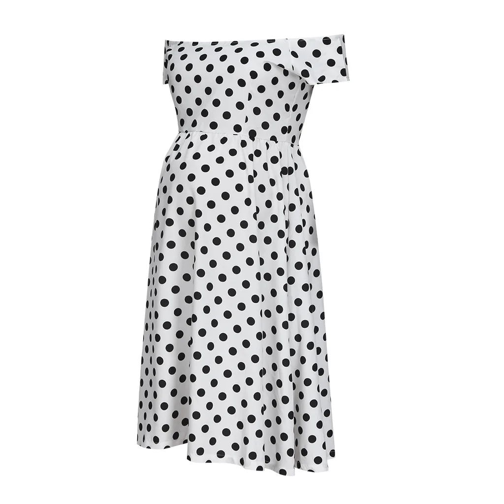 

White Polka Dot Maternity Casual Pregnant Elegant Casual Polyester Dresses