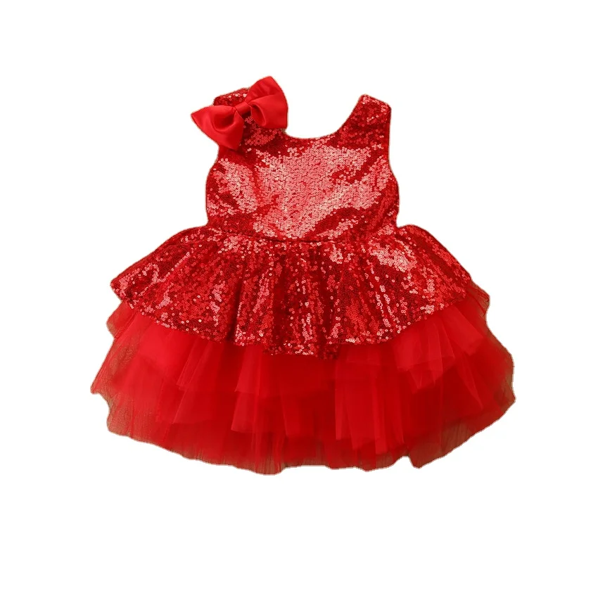 

2020 New Year Festive red children wedding girls Princess net gauze tulle skirt bow kids birthday dress for wholesale, As pic shows, we can according to your request also