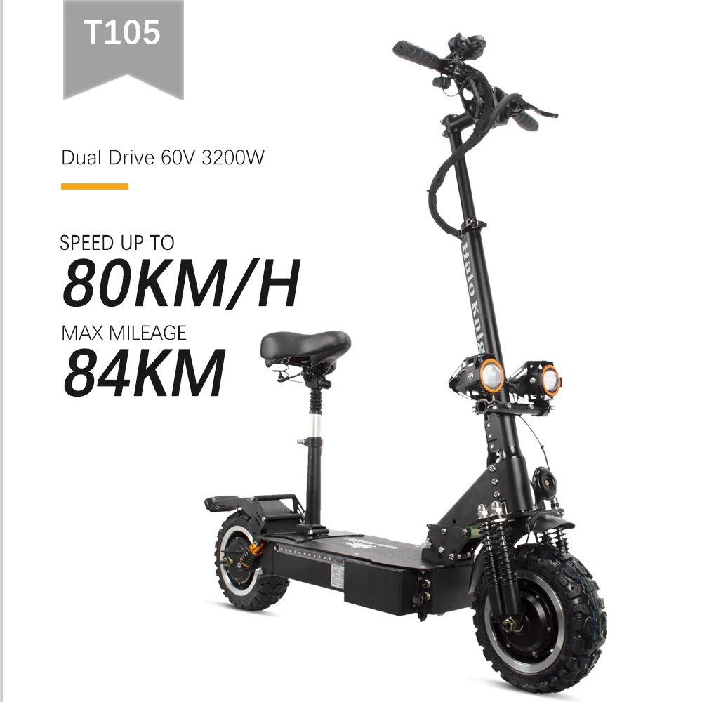 

Halo Knight T105 Adult Folding Long Range E Kick Scooter Motorcycle Two Wheel Electric Scooter With Seat