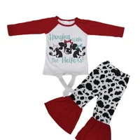 

Latest Design Kids Children Clothing Sets baby Girls Boutique Fall Winter Clothes Cow print bell-bottomed pants