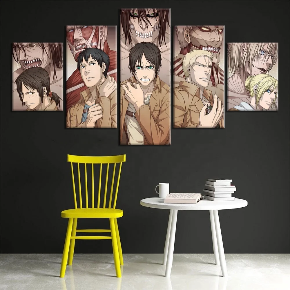 

5pcs Attack on Titan Anime Decor Eren Zoe Manga Poster Wall Painting Room Decoration Boy Room Wall Art, Multiple colours