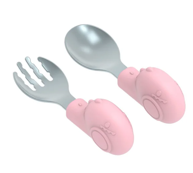 

BPA Free Stainless Steel Silicone Feeding Spoon Fork Baby Training Spoon