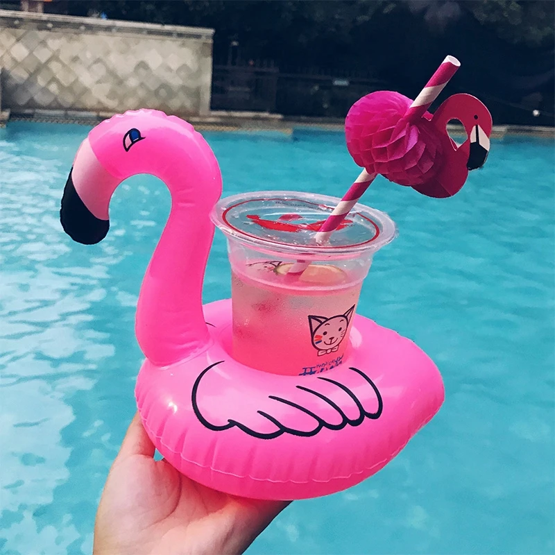 

12 Pieces Flamingo Drink Holder Pool Float Inflatable Floating Swimming Pool Beach Party Swim Beverage Holders For phone cup