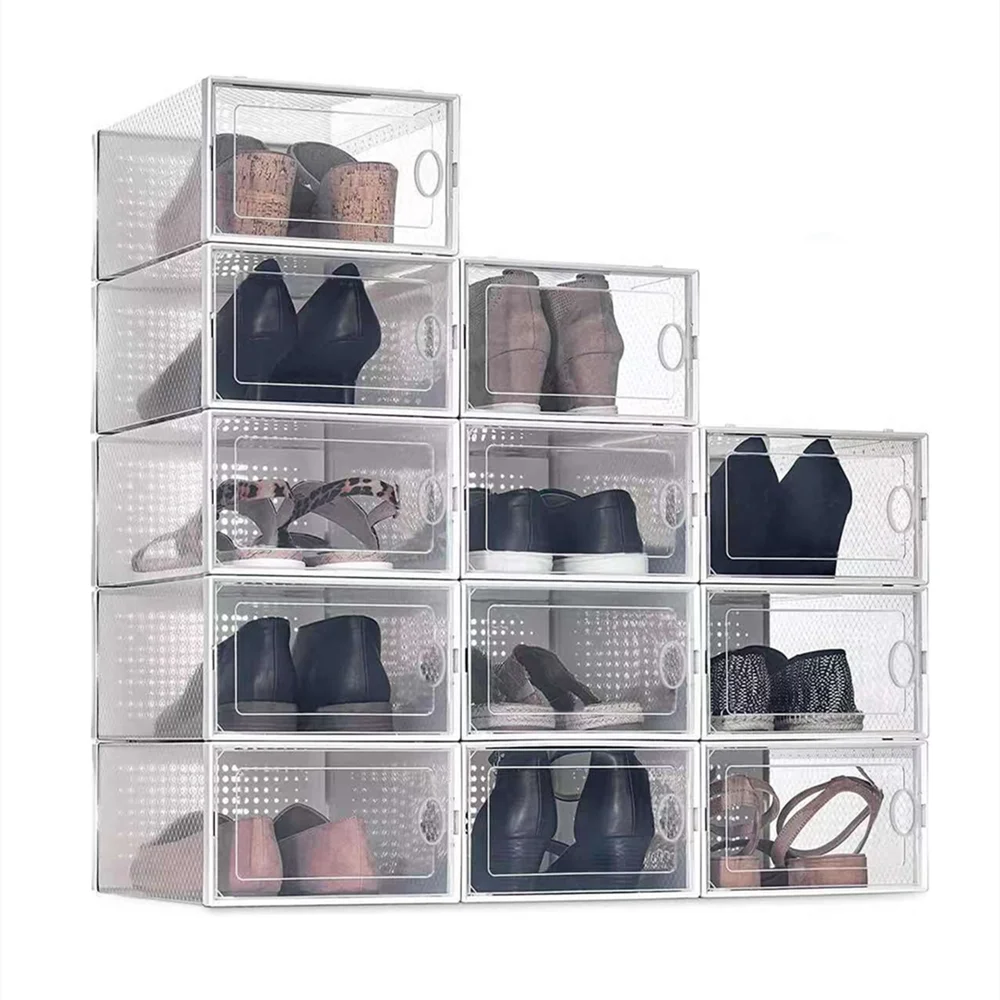 

Cheap Plastic Stackable Storage Transparent Shoe Boxes Drop Front Acrylic Drawer Type Clear Display Shoe Box shoe bins