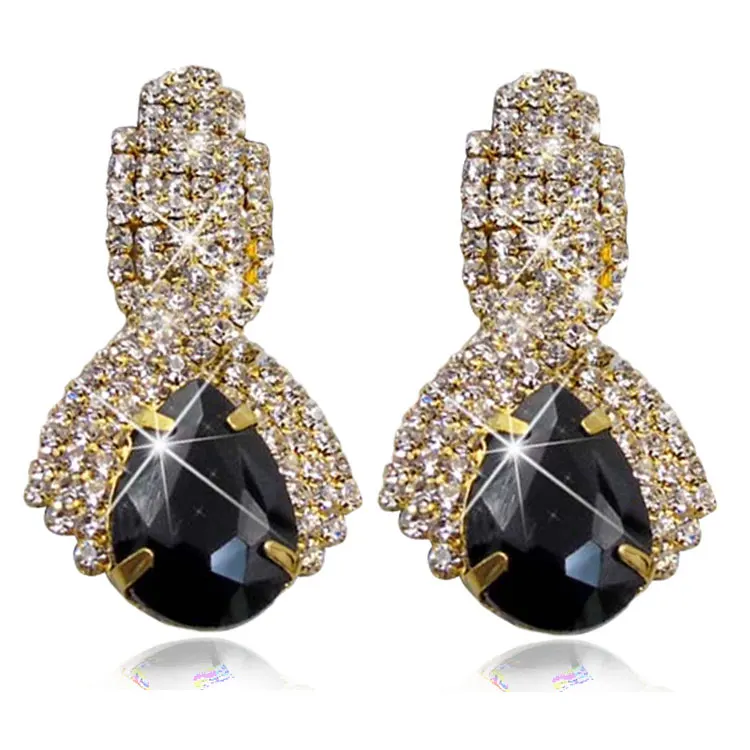 

Hot Selling Elegant Fashion Dainty Earrings Diamond Crystal Colorful Water Drop Pendant Earrings for Women