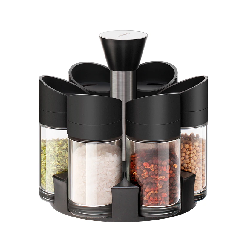 

Kitchen Glass Seasoning Bottle Pepper Salt Shaker Spice Container Spice Jar With Rotatable Rack
