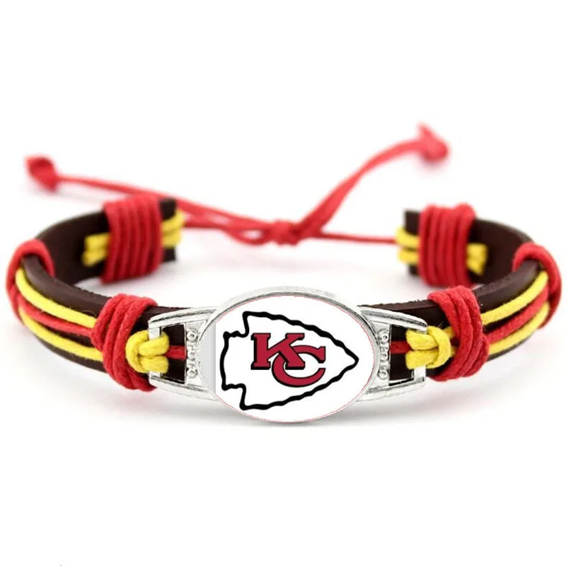 

Wholesale NFL Teams American Football Club Logo Sport Team Unisex Leather Bracelets, As picture