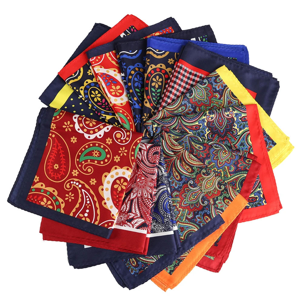 

New 33x33cm Luxury Men Suit Pocket Square Two Sides Printed Paisley Hound Tooth Handkerchief Accessories