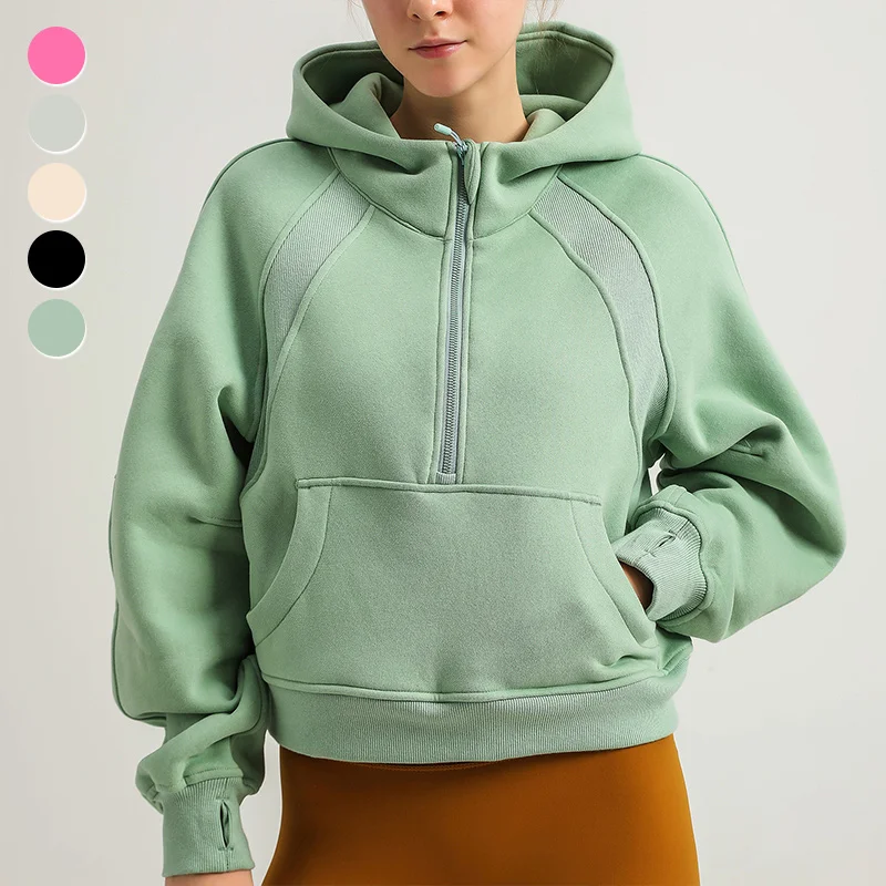 

Wholesale Essentials Hoodie Half Zip Up Hoodie Women Loose Long Sleeve Sports Fleece Hoodies Sweatshirts Coat With Finger Hole