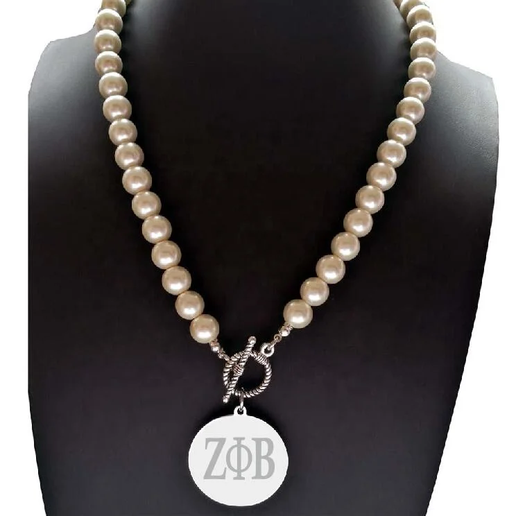 

Custom Stainless Steel ZOB Delta SigmaTheta OES Pearl Necklace ZETA PHI BETA, Bule