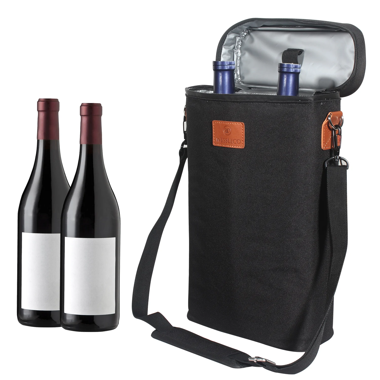 

Leakproof Custom 2 Bottles Tote Wine Carrier Bag Portable Insulated Wine Cooler Bag, Black ,grey or customized