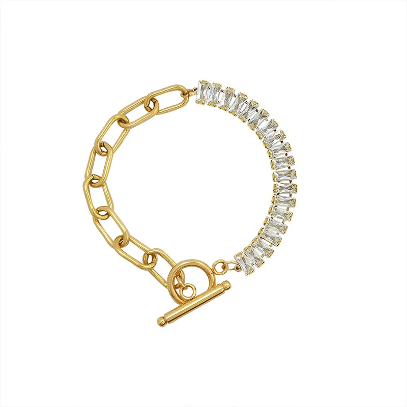 

Vintage Anti Allergic Titanium Steel Zircon Bracelet Women Jewelry White Zircon Stainless Steel Necklace With Toggle Clasp