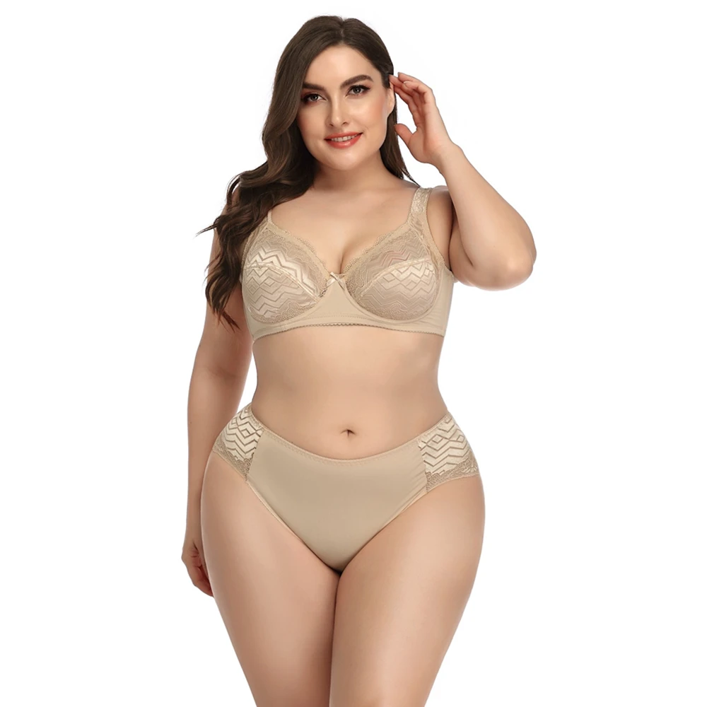 

Sinyoo New Design Lace Embroidered Sexy Woman Plus Size Underwear Panties And Bra Set