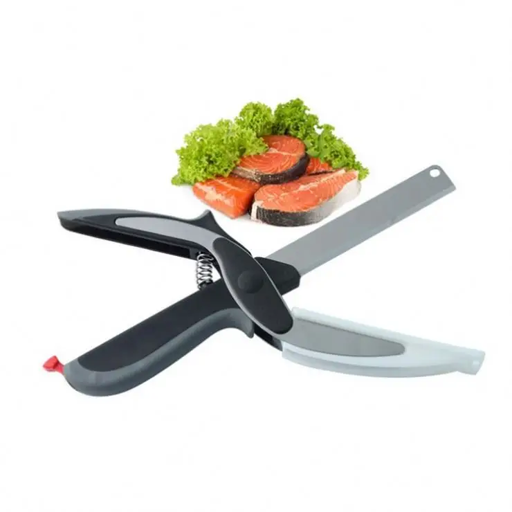 

Amazon Hot Sale Food Fruit Vegetable Cutting Scissors Multipurpose Stainless Steel Kitchen Scissor With Knife And Cutting Board