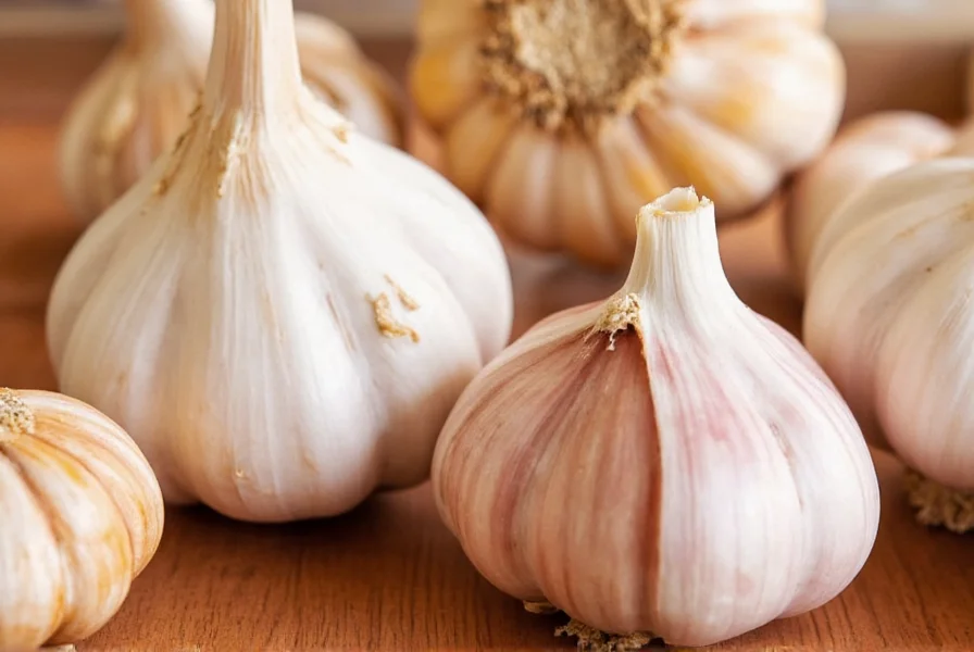Close-up view of different garlic varieties showing varying clove counts