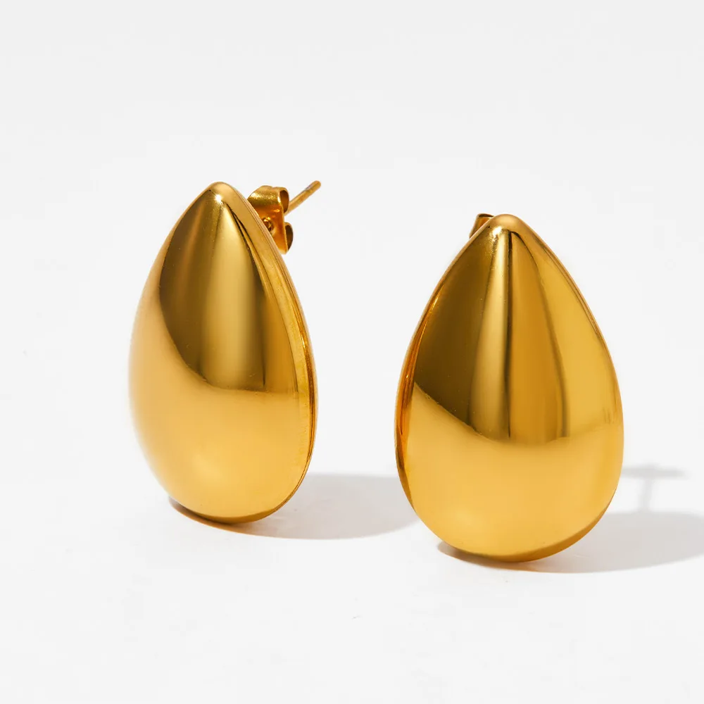 

Trendy Jewelry Wholesale Smooth Metal Teardrop Shaped Gold Plated Hollow Earrings Stainless Steel Water Drop Stud Earrings Women