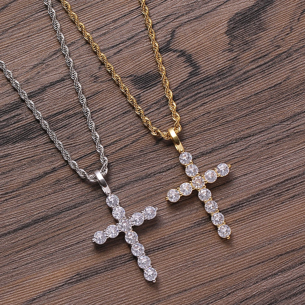 

CN290 Wholesale Hip Hop Cross Pendant Brass Micro pave with CZ Bling Bling Mens Necklace RockJewelry