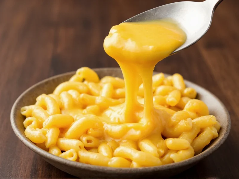 Homemade cheese sauce poured over macaroni