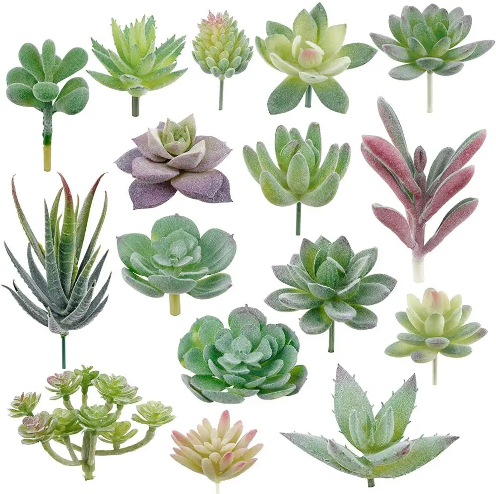 

16 Pack Artificial Succulent Flocking Plants Unpotted Mini Succulents Plant for Lotus Landscape Decorative Garden