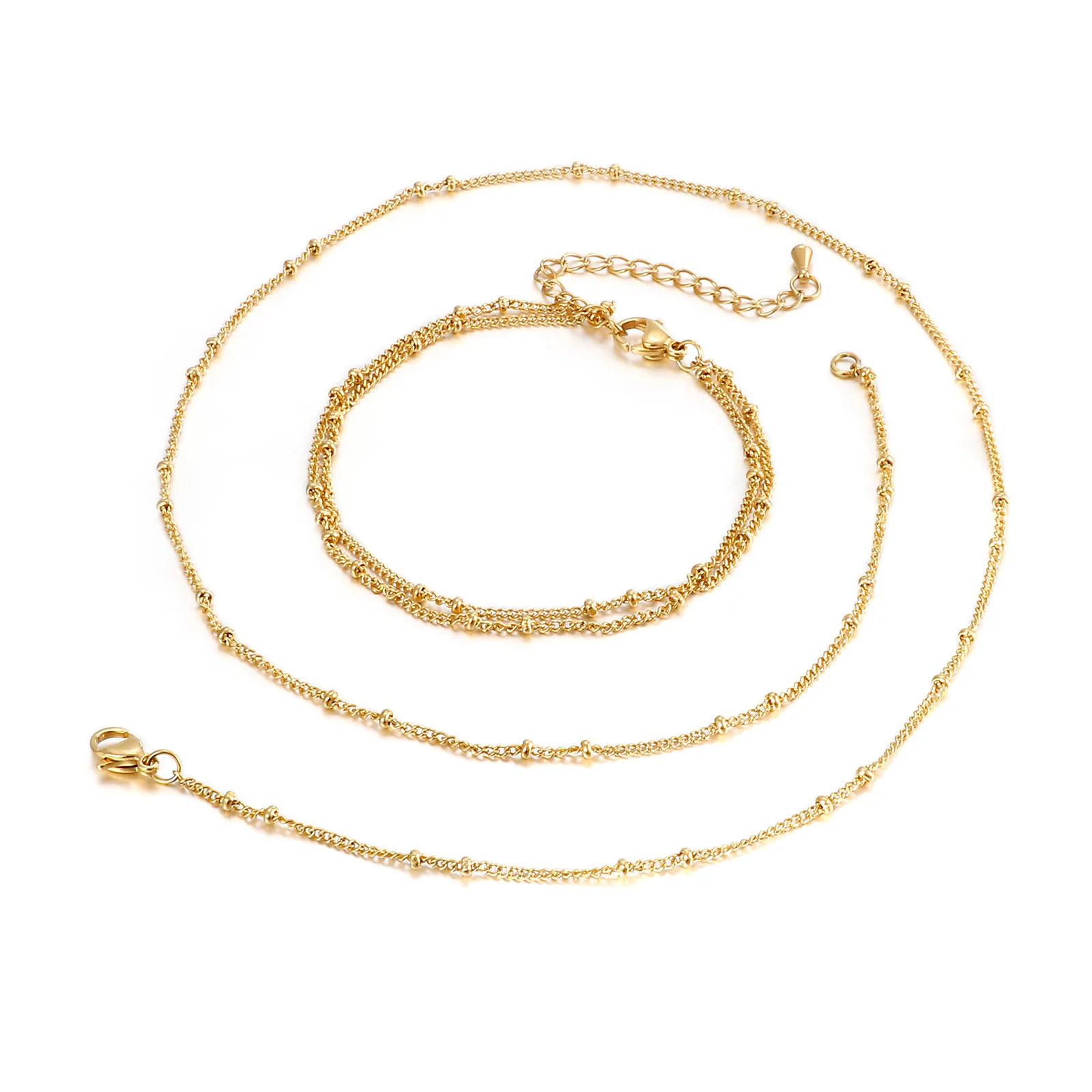 

Charm Chain Stainless Steel Bracelet Women Bead Clavicle Necklace Jewelry Set