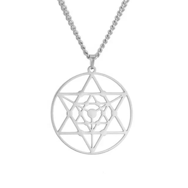 

Yiwu Aceon Stainless Steel Fashion Personalized Laser Cut Symbol Long Chain Pendant New David Star Round Pendant