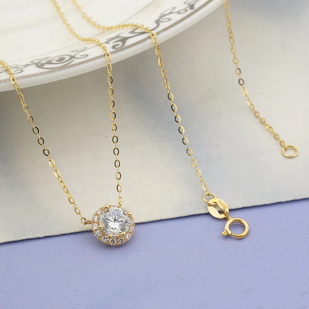 

DE0001N rose gold necklace for women with price thin design 18K yellow gold necklace with cz stones