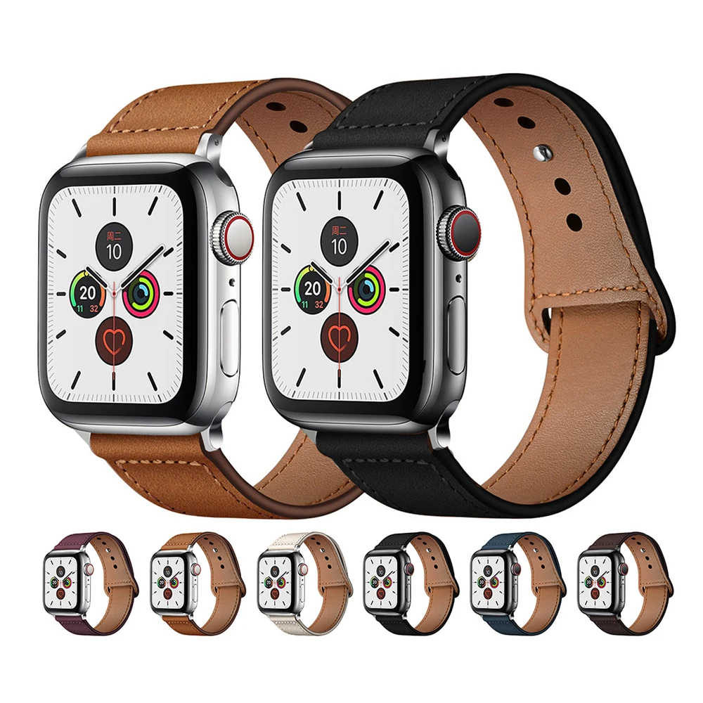 

ShanHai Genuine Leather Band for Apple Watch 6 5 4 3 Sport Watch Strap Band Loop Bracelet 38 40 42 44mm Connector Replacement, Multi-color optional or customized