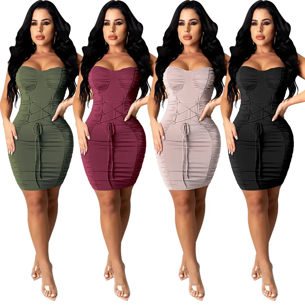 

ZM B2014 2021 New Fashion Sleeveless Solid Color Slip Dress Party Dresses Women Sexy Ladies Summer Dresses