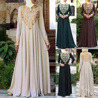 

2019 Indonesia Robe Golden embroidery dress Dubai Kaftan Mopping skirts 5XL plus sizeMuslim Traditional clothing