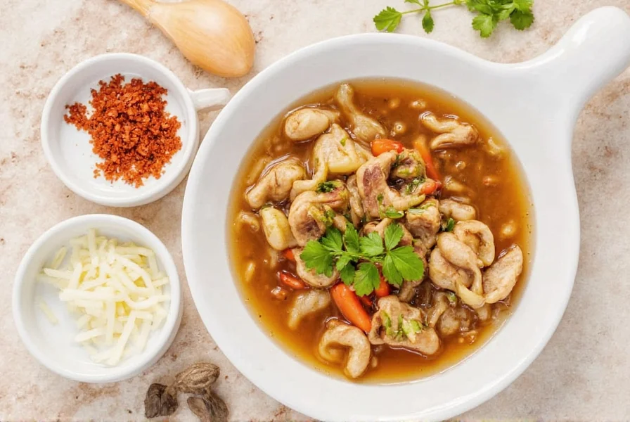 Freshly prepared hot and sour soup ingredients arranged neatly