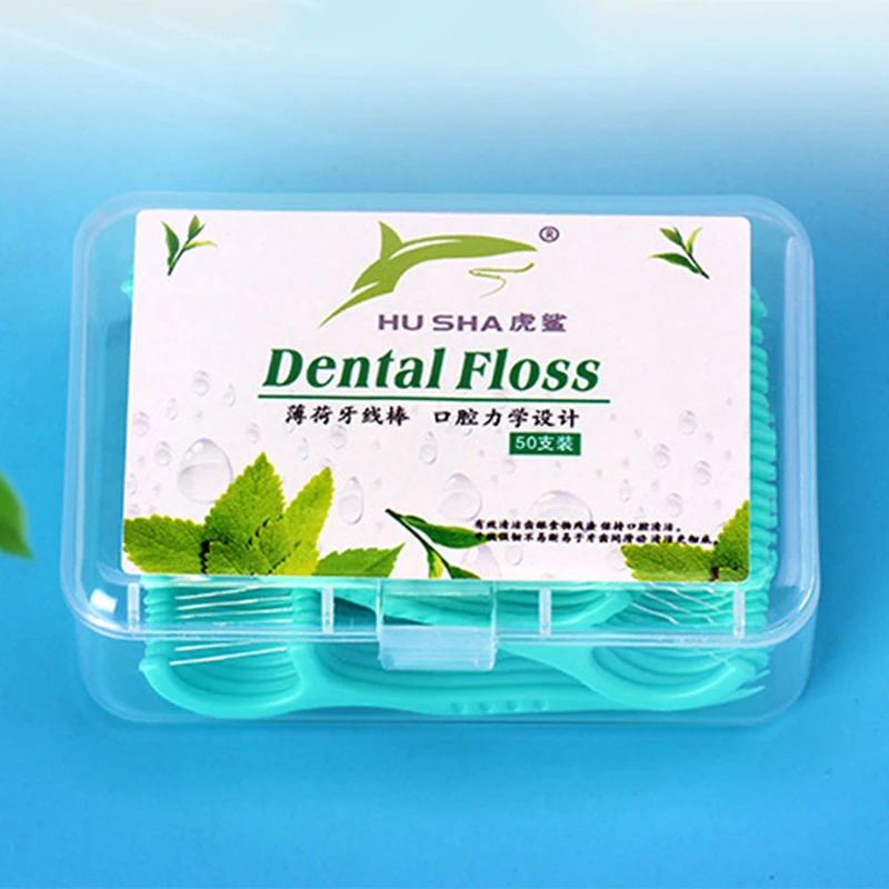 

Wholesale 50pcs mint floss pick dustproof packaging home use dental flosser, Natural