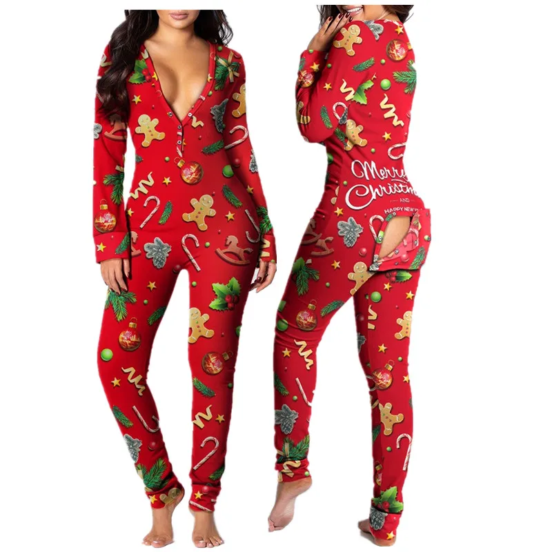 

New Christmas onsies pajamas custom print adult onesie with butt flap for Xmas sleepwear pyjamas onesi for women, Customized color