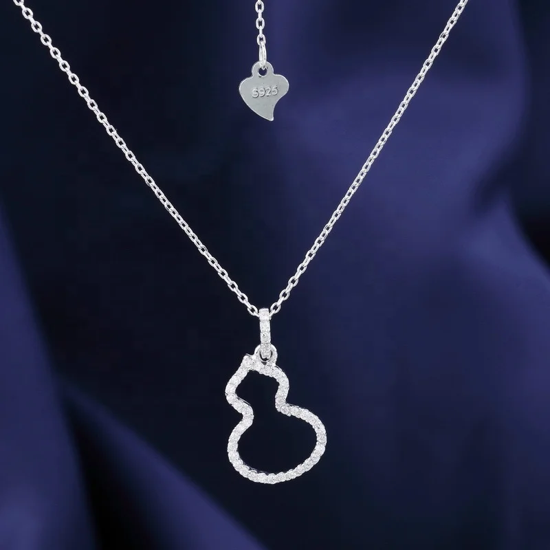 

100% 925 Sterling Silver Gourd Cubic Zircon Hot Cute Women Necklace Gift
