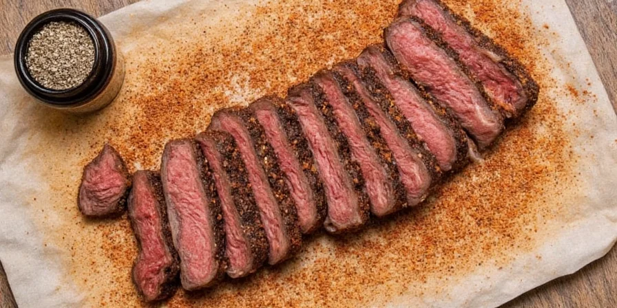 Kosher salt and freshly ground black pepper on steak