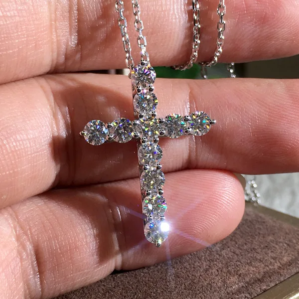 

TU-GEM Fashion Womens Luxury Bling Crystal Silver Jewelry Designer Zircon Necklaces Diamond Cross Pendant Necklace Chain