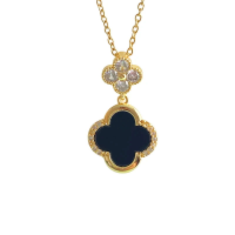 

KVC New Trendy Four Leaf Flower Zircon Pendant Fashion Women Jewelry Zircon Plated Gold O Chain Stainless Steel Clover Necklace