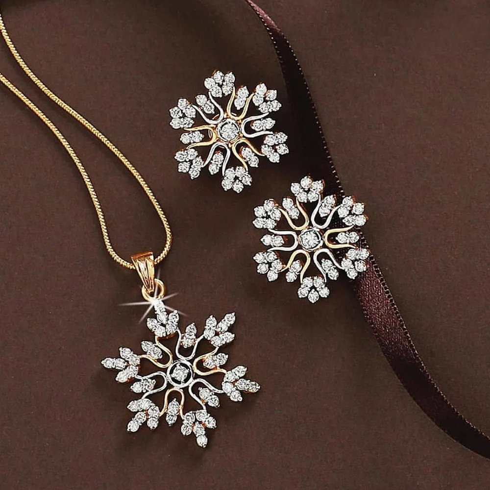 Dropshipping Fashion Full Rhinestone Necklace Earrings Snowflake Jewelry Set American Diamond Necklace Sets