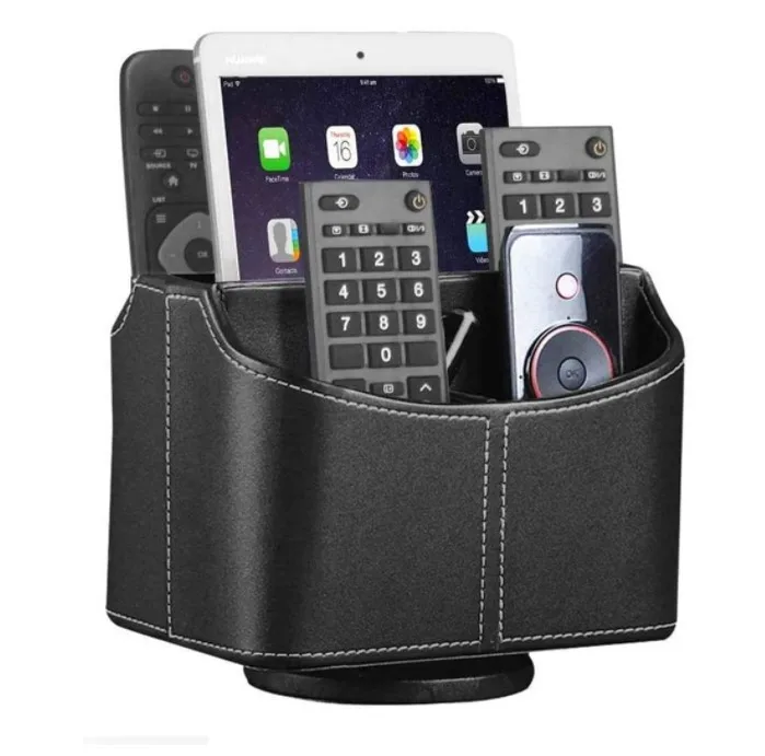 

Leather Remote Control Holder, 360 Degree Spinning Desk TV Remote Caddy/Box, Coffee Table Organizer for Controller, Media, Calcu, Different colors